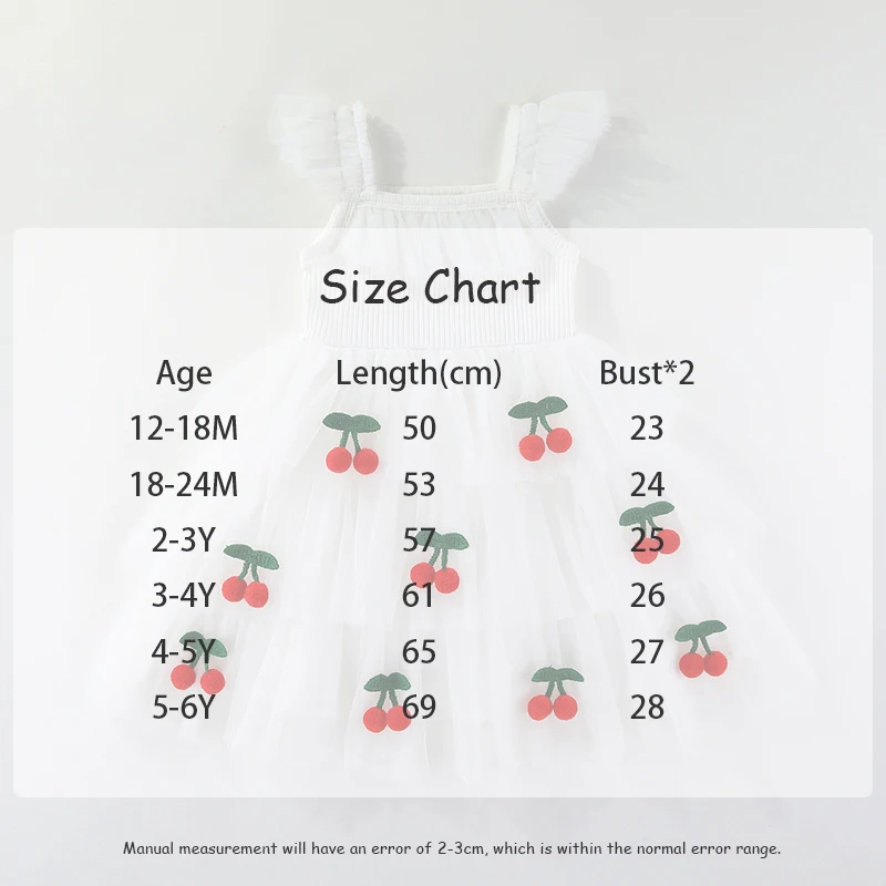 Vestido de verano para niñas con detalle de cerezas y tul
