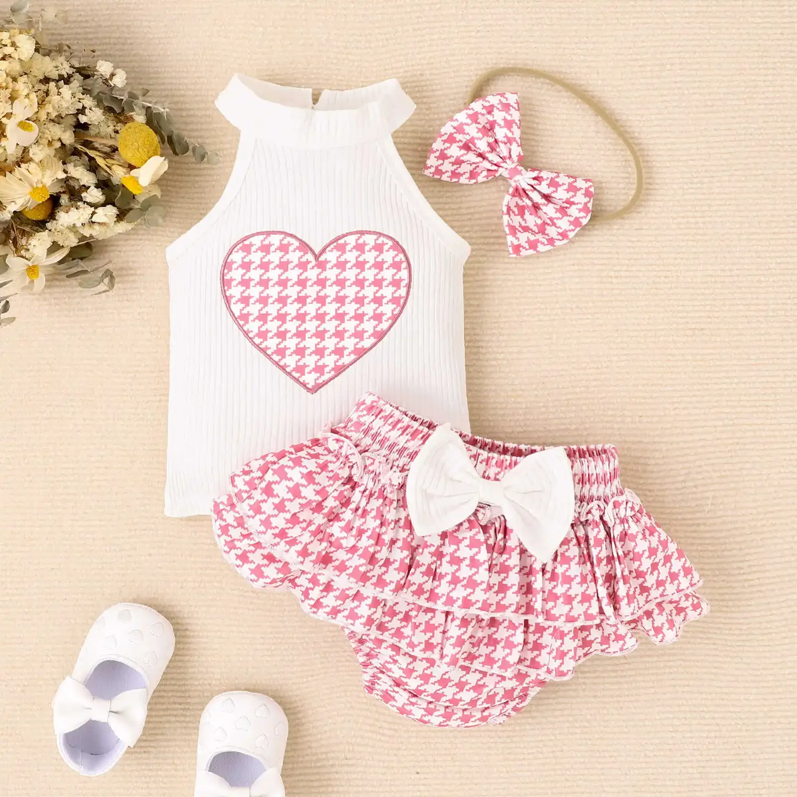 Conjunto verano niña: top a cuadros y short con lazo - imagen 3