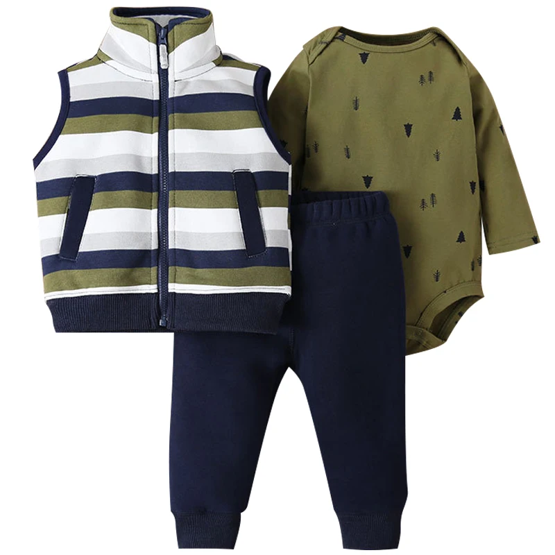 Conjunto para bebé: chaleco a rayas, body y pantalón – Primavera/Otoño