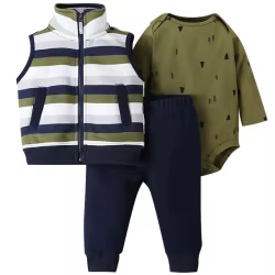 Conjunto para bebé: chaleco a rayas, body y pantalón – Primavera/Otoño