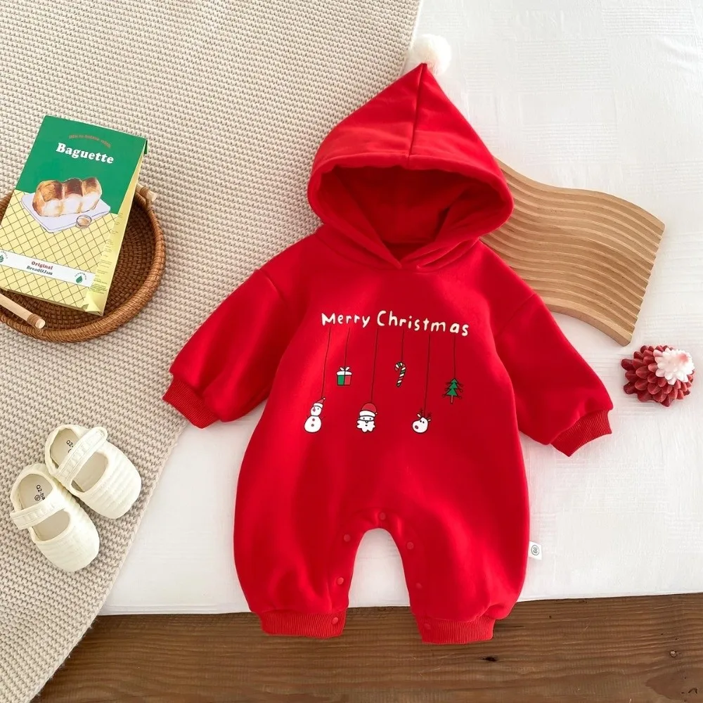 Pelele navideño con capucha y estampado de letras para recién nacido - imagen 2