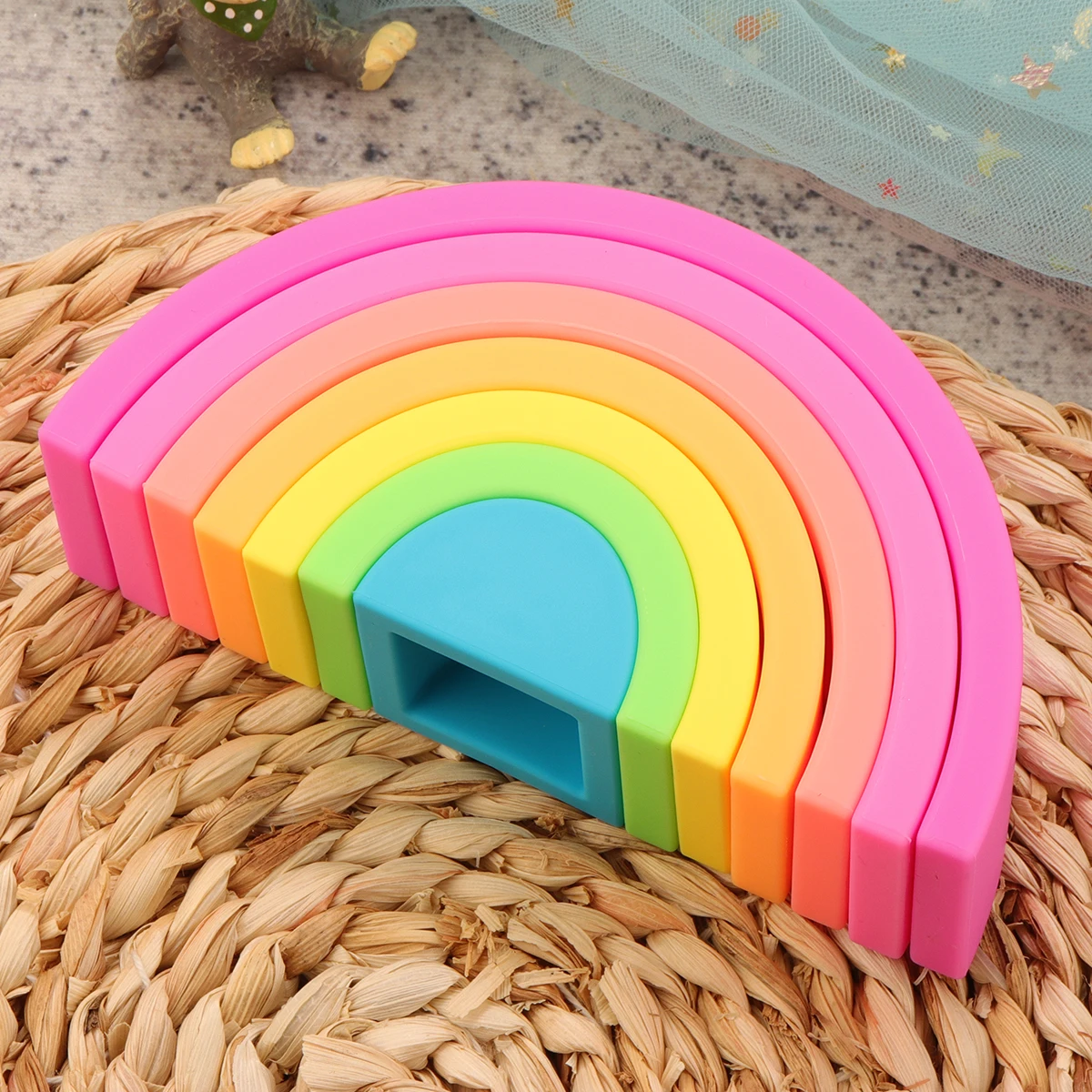 Apilador arcoíris de silicona – Bloques Montessori sensoriales para niños - imagen 5