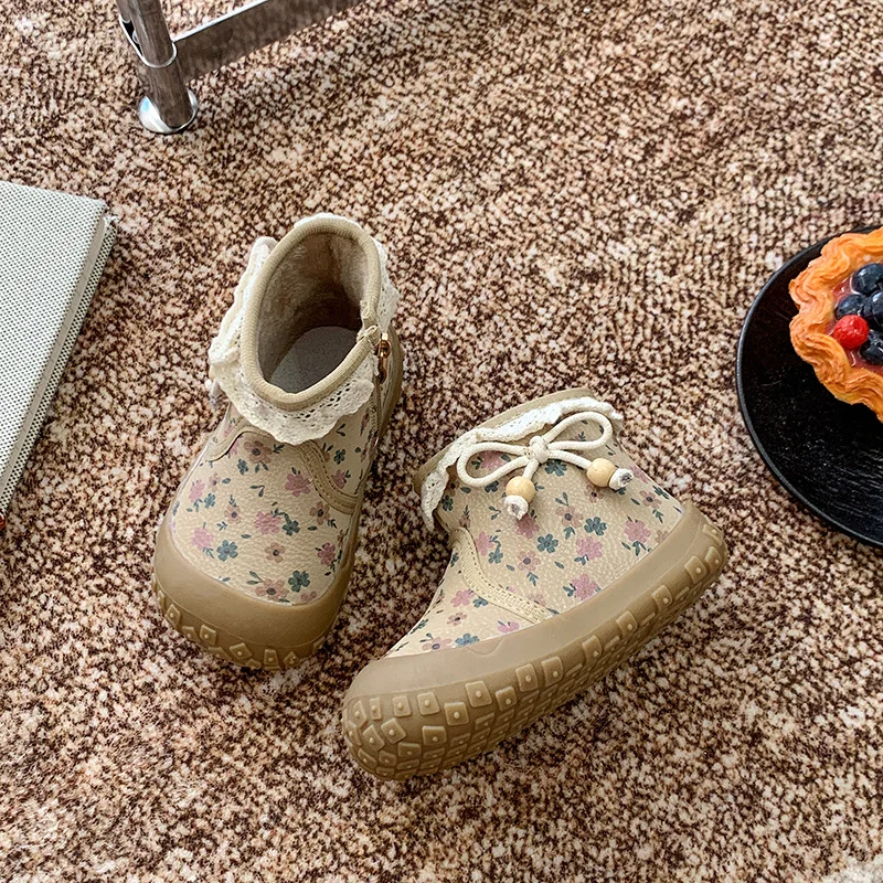 Botas de niña cortas con flores antideslizantes térmicas invierno - imagen 3