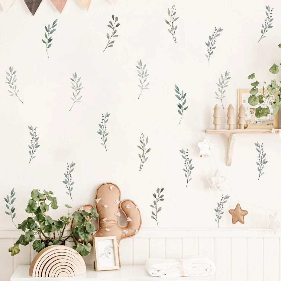 Pegatinas decorativas de ramas con hojas verdes – Acuarela para pared - imagen 4