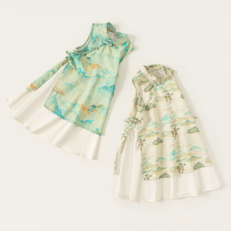 Vestido infantil niña verano estilo cheongsam de algodón sin mangas - imagen 4