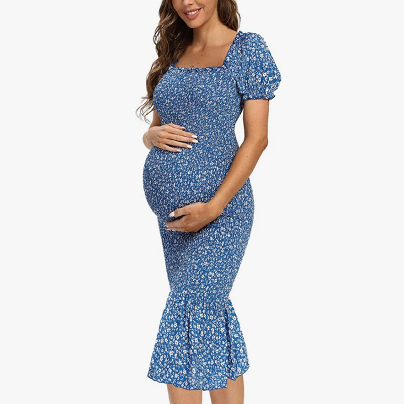 Vestido premamá veraniego de un hombro elástico manga corta ajustado - imagen 4