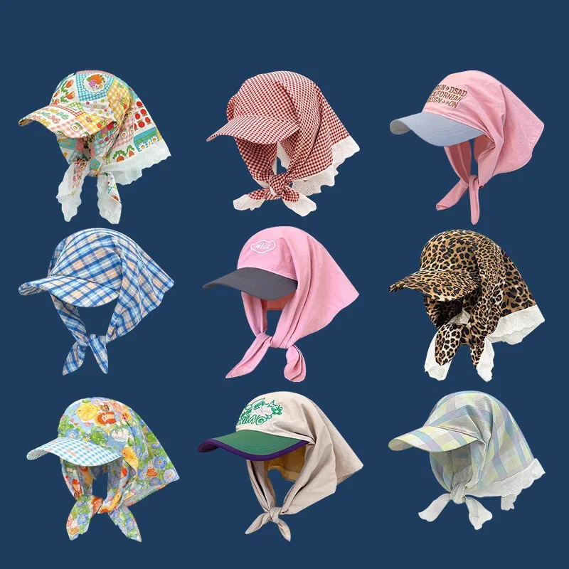 Pañuelo gorra con visera a cuadros campestre, protección solar verano - imagen 5