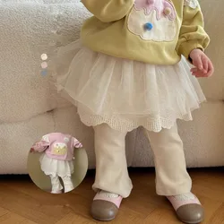 Mallas y falda de princesa de encaje para niñas, primavera y otoño