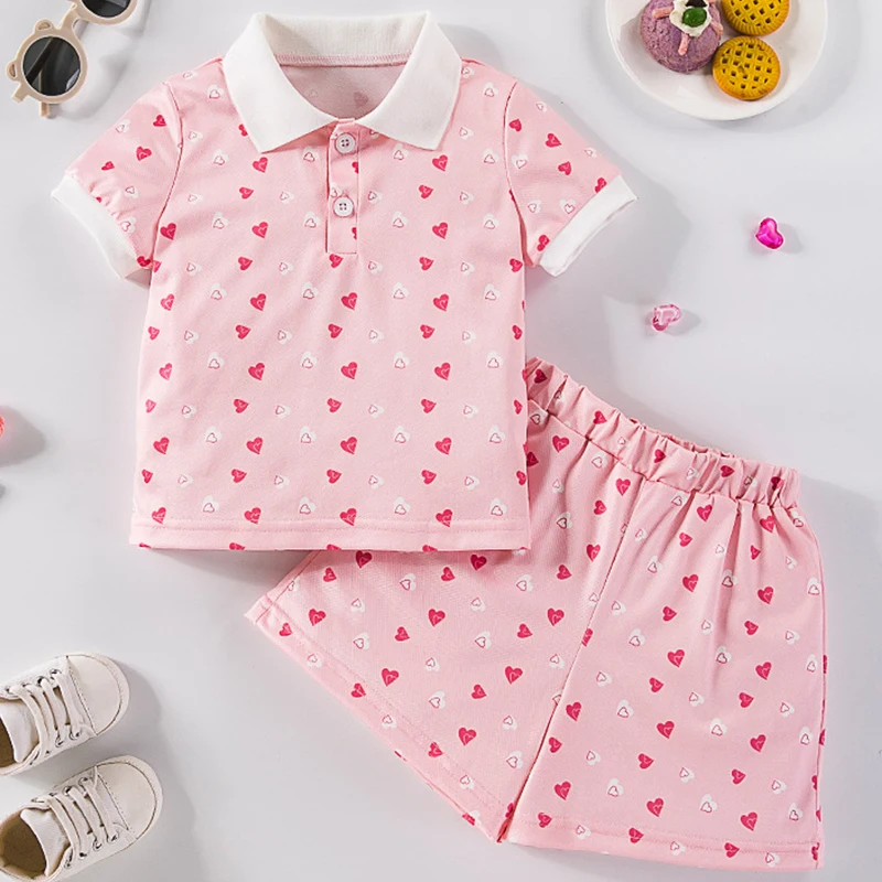 BC313 Conjunto para niñas camisetas manga corta y shorts algodón rosa - imagen 3