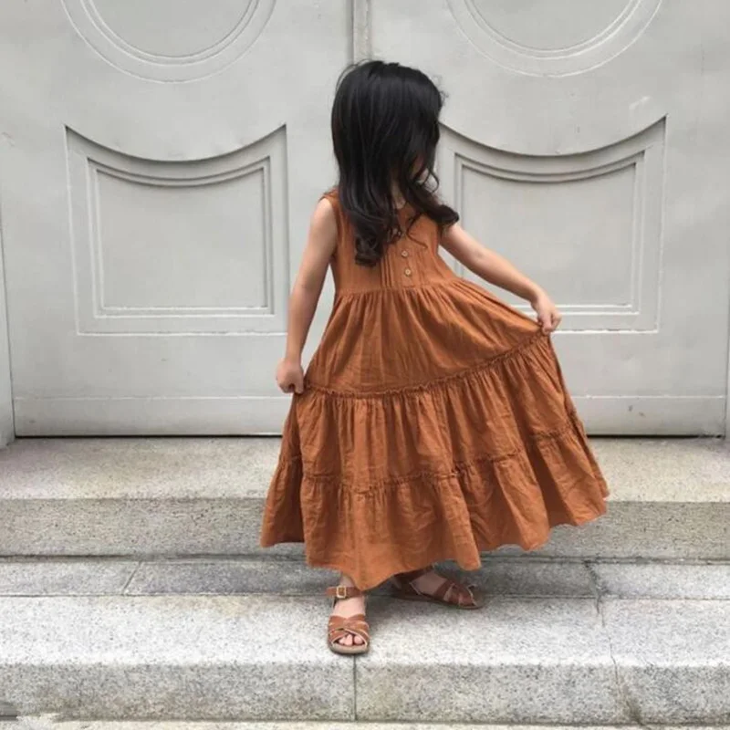 Vestido de playa lino y algodón bohemio para niña en verano - imagen 2