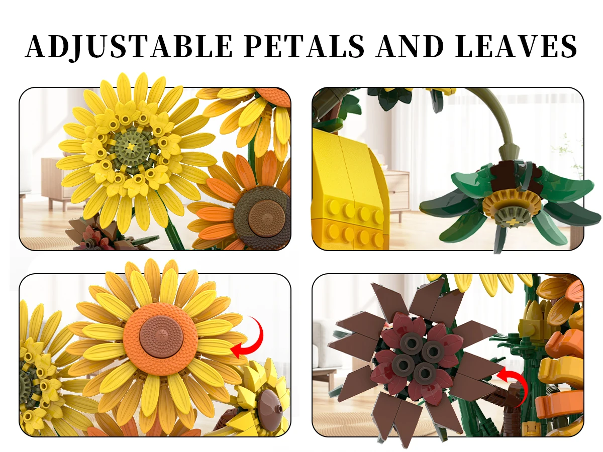 Detalle del diseño de girasoles en piezas