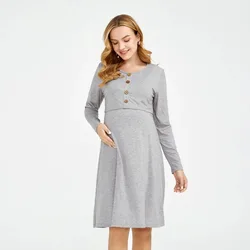 Vestido de lactancia de maternidad holgado de cuello redondo