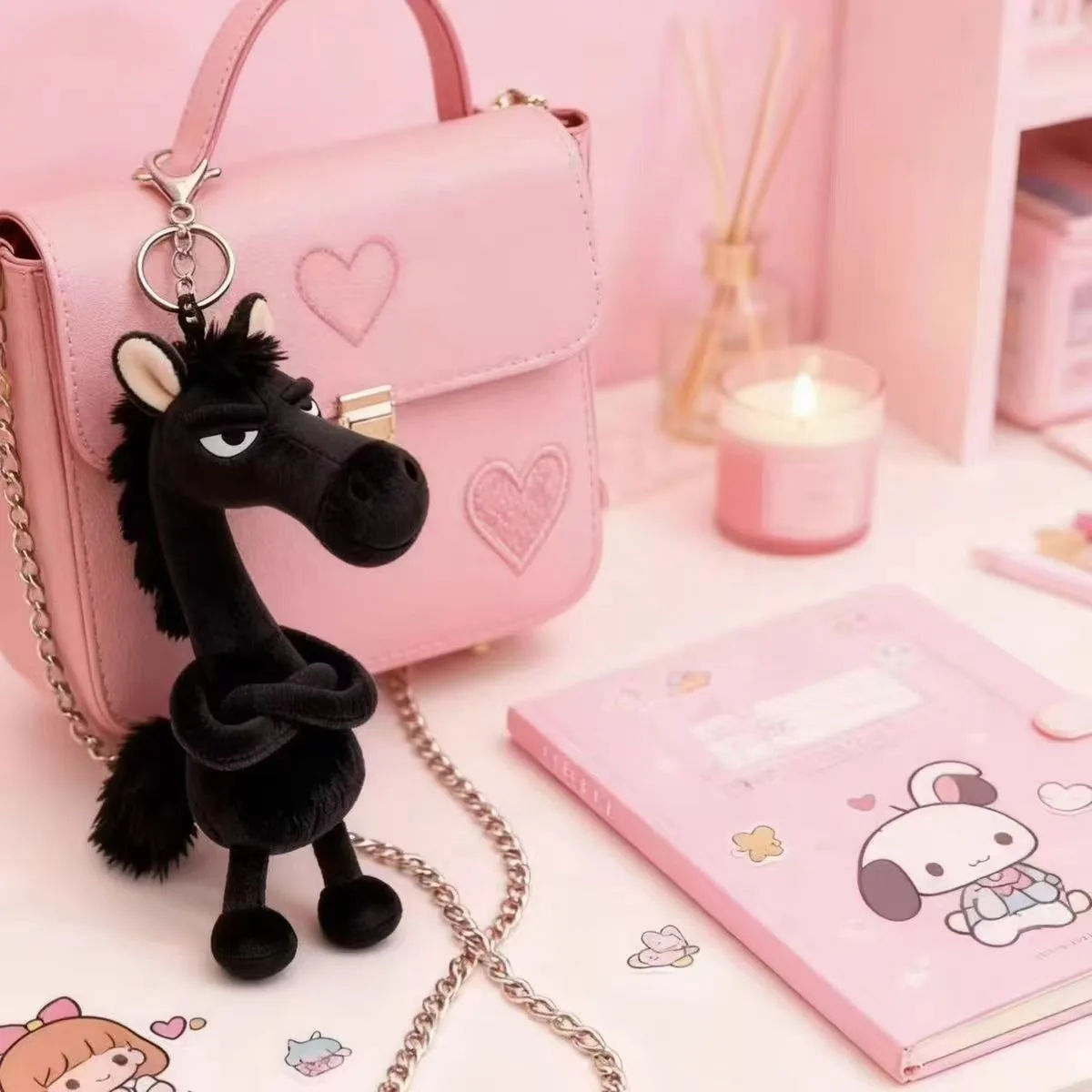 Llavero de caballo negro para mochila y llaves, estilo moderno - imagen 4