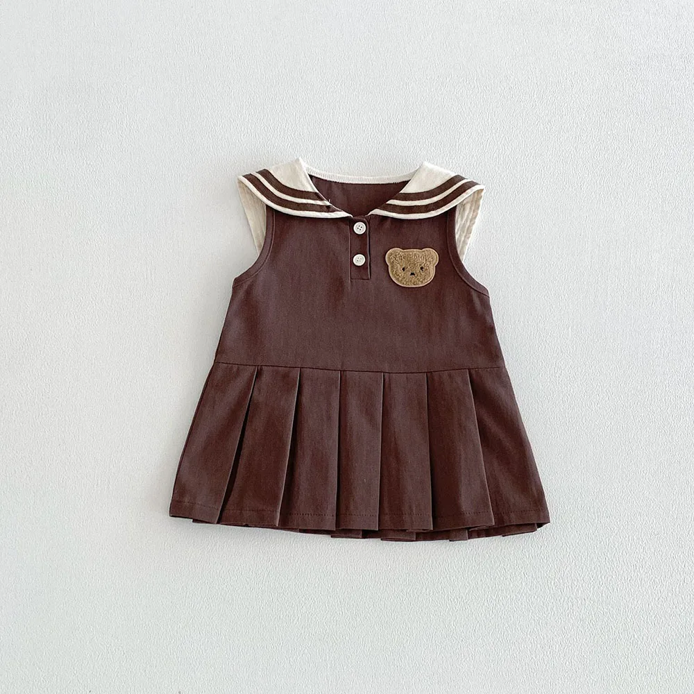 Vestido de verano sin mangas tipo marinero para niña pequeña