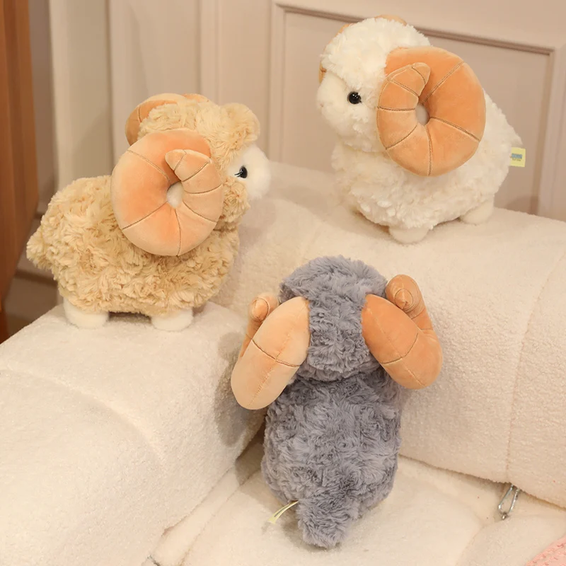 Peluche de oveja suave esponjosa para niñas con cuernos grandes - imagen 4
