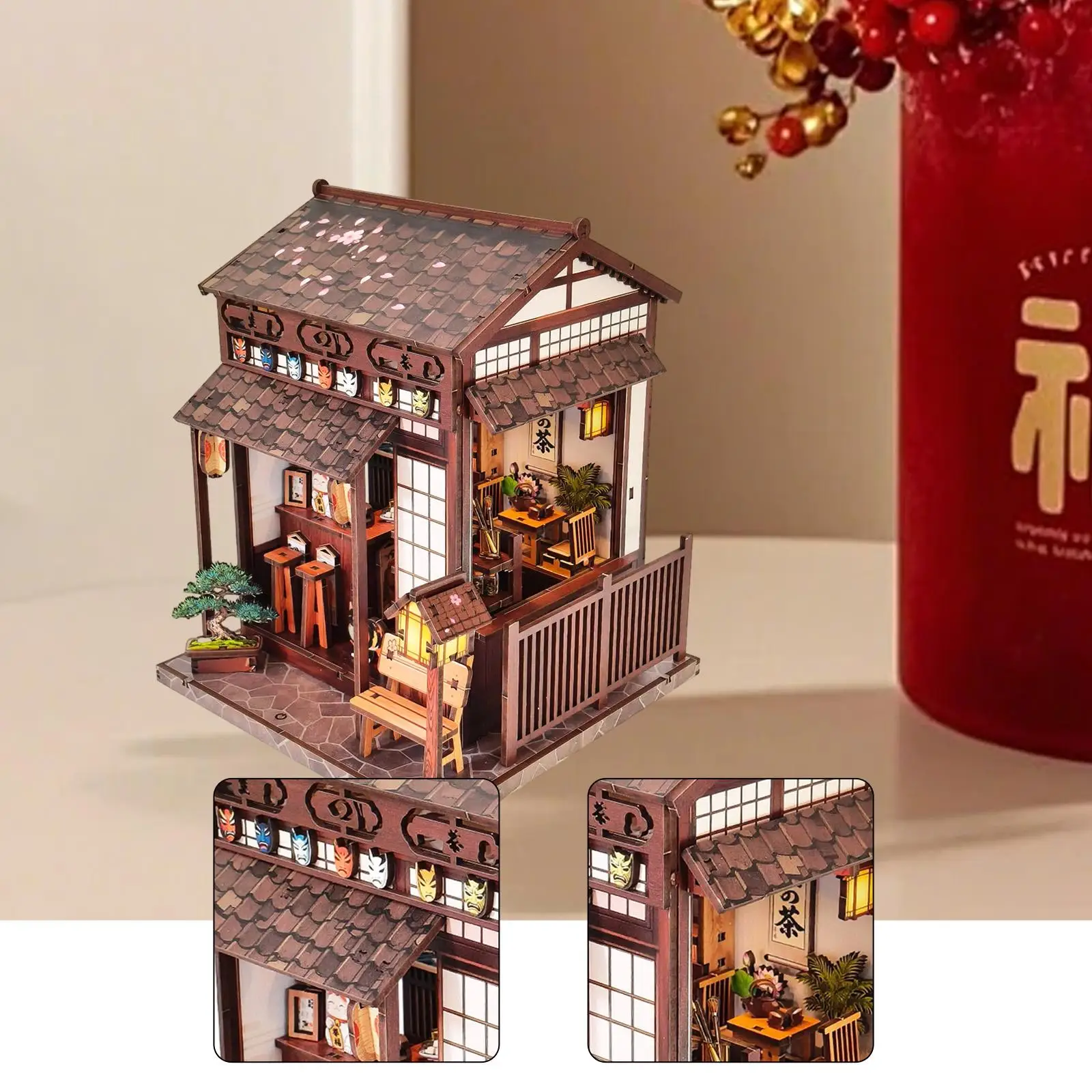 Kit casa de muñecas en madera para té artesanal con pabellón - imagen 2