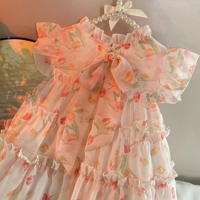 Vestido de verano floral elegante princesa para niñas pequeñas - imagen 5