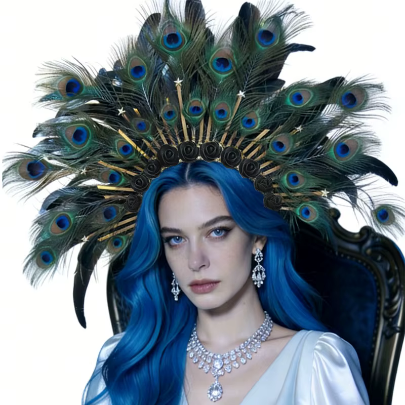 Diadema años 20 con plumas de pavo real para disfraz infantil - imagen 3