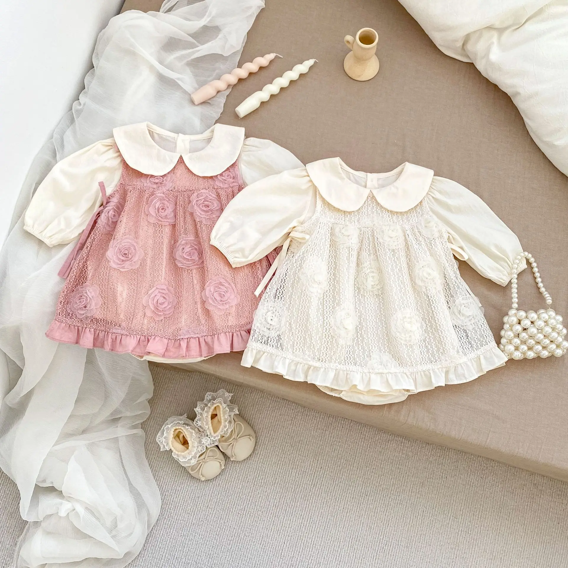Conjunto otoño para niña: vestido floral con body Peter Pan