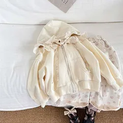Chaqueta de encaje con cremallera y capucha para niñas primavera