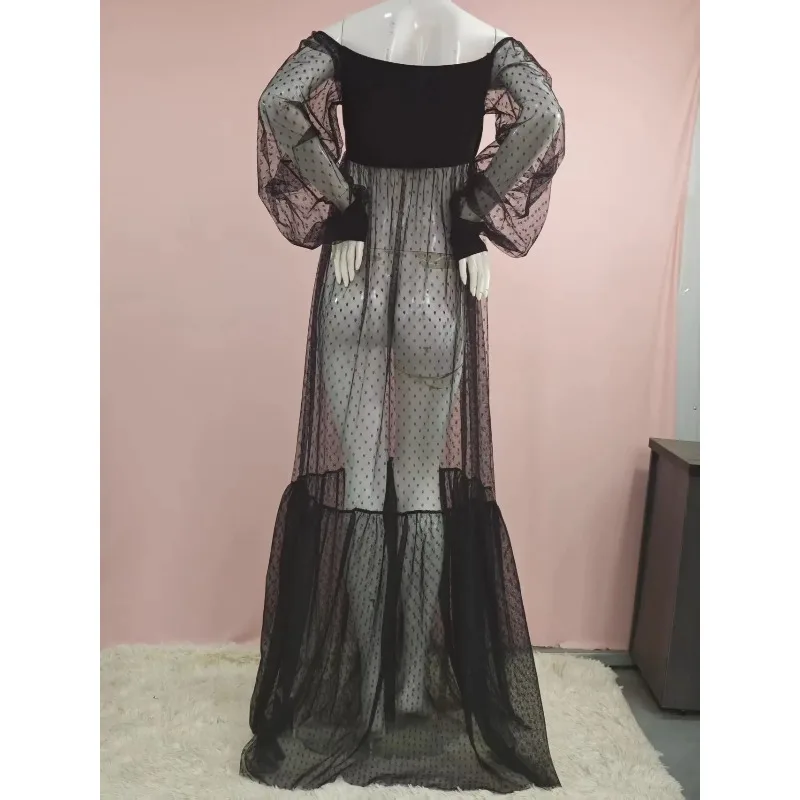 Vestido maternidad suave para sesión de fotos con abertura V - imagen 3