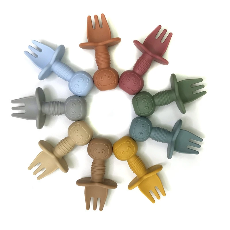 Juego cuchara tenedor oso silicona bebé aprendizaje - imagen 3