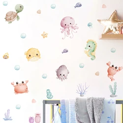 Vinilo pared infantil de sirena y animales marinos estilo acuarela
