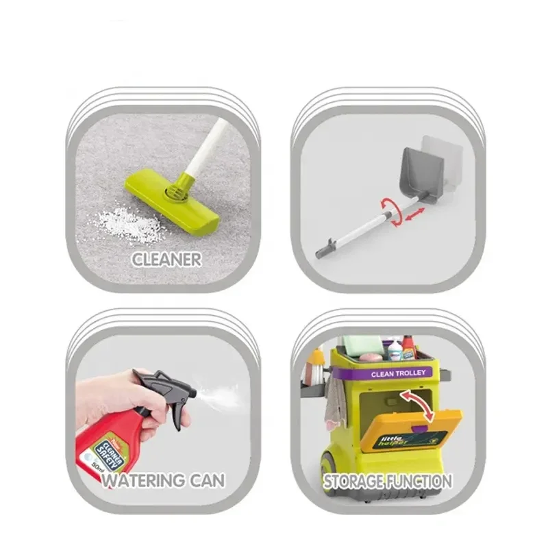 Juguete de limpieza infantil con carrito y herramientas domésticas - imagen 4