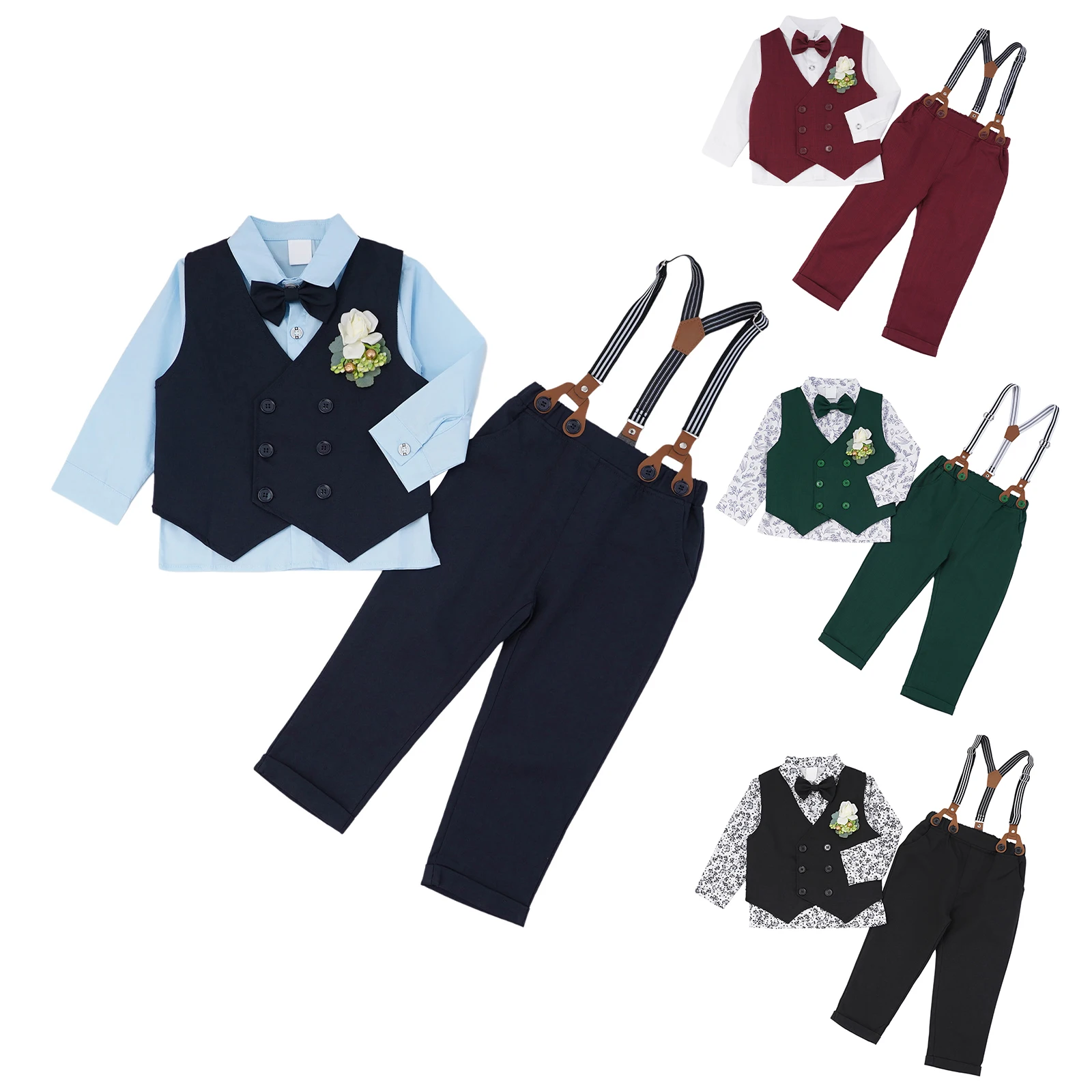 Traje de boda para niño con chaleco, camisa y pajarita - imagen 3