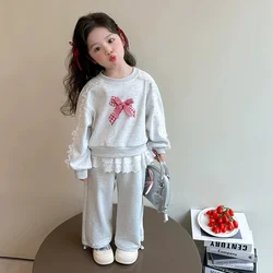Conjunto infantil de primavera con lazo, estilo dulce y cómodo