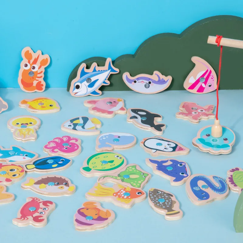 Juguete de pesca magnético en madera con animales marinos para bebés - imagen 2
