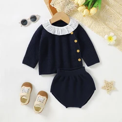 Conjunto de invierno para niña de punto cálido, manga larga completo