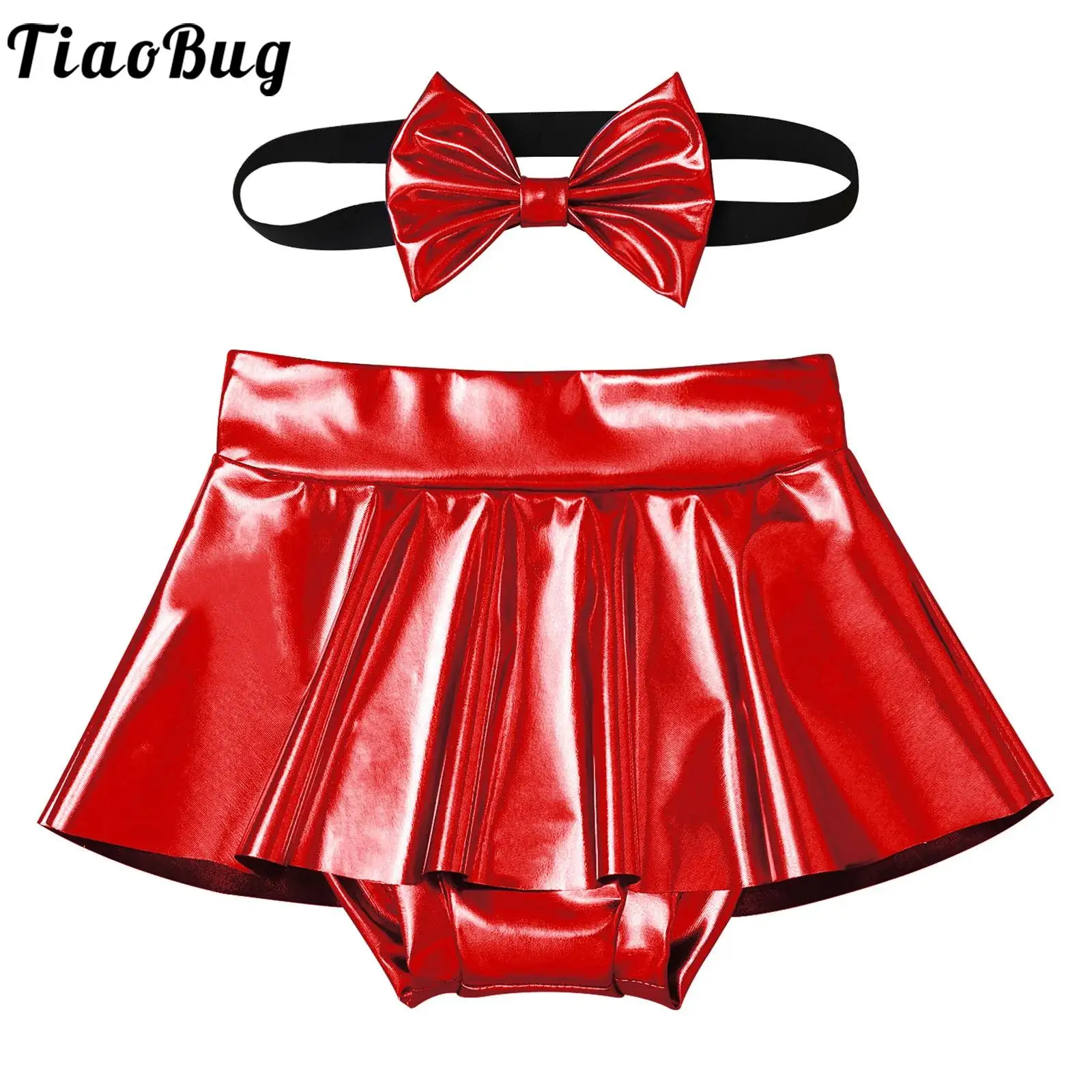 Minifalda brillante de PU con diadema y lazo para niña - imagen 3