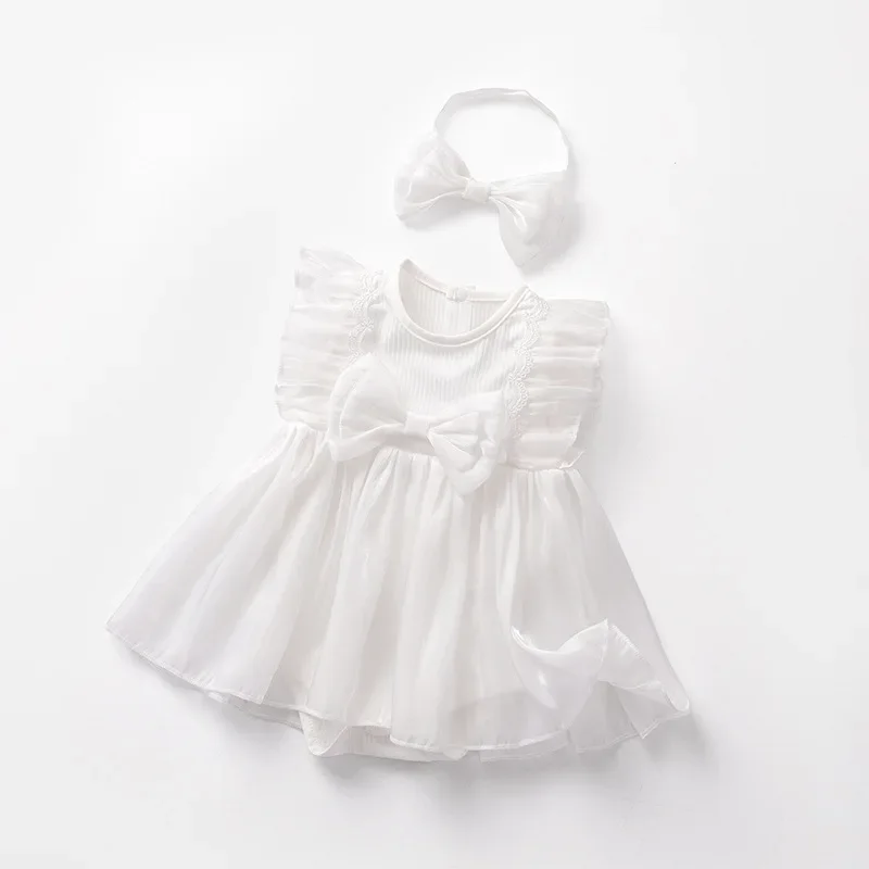 Mono de verano para niña blanco en malla sin mangas con lazo - imagen 5