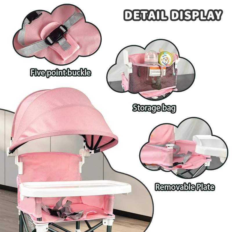 Silla elevadora de comedor infantil Lt con cinturón y bandeja plegable - imagen 4
