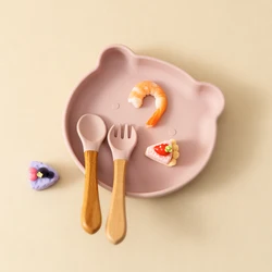 Plato de silicona con ventosa para bebé y cuchara de aprendizaje