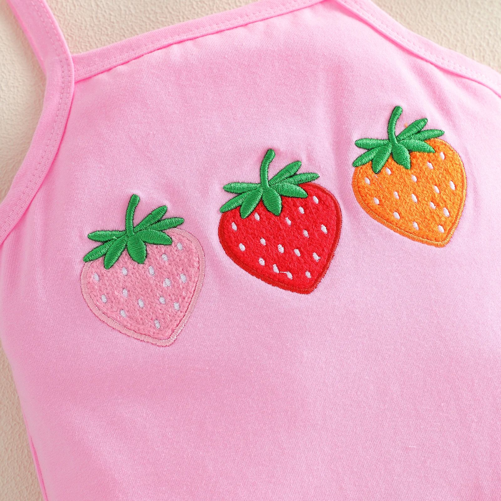 VISgogo mono de verano sin mangas para bebé niña con bordado fresa - imagen 3