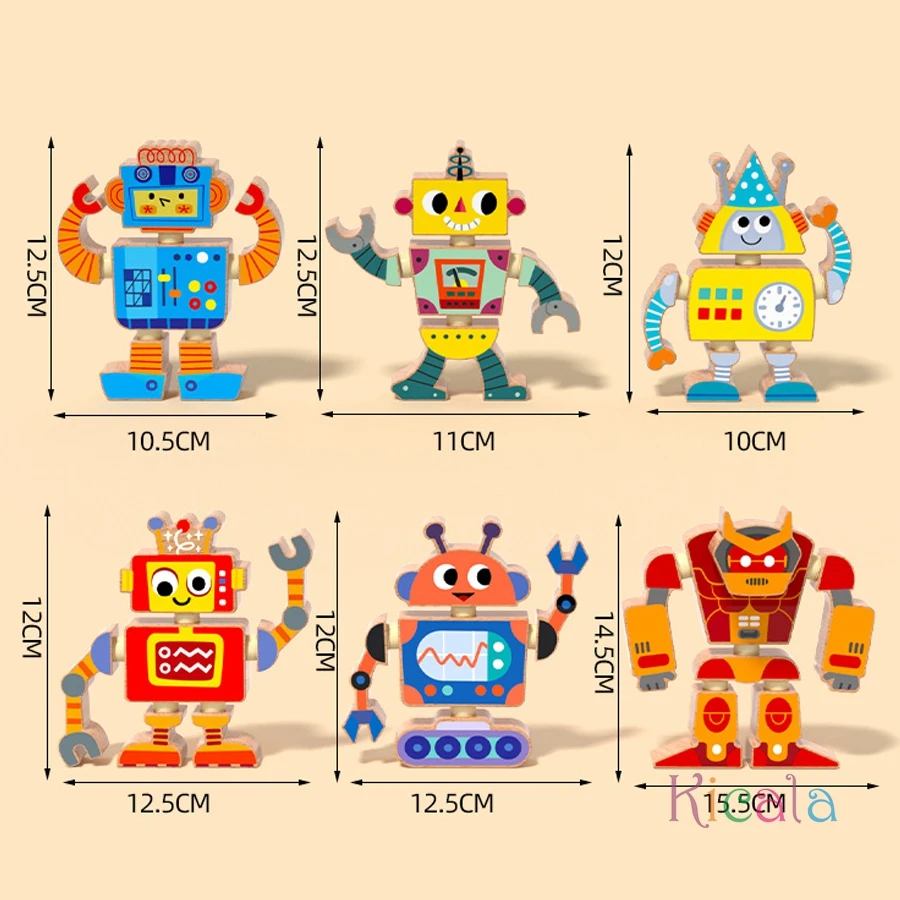 Juego de montaje STEM robot de madera desmontable infantil - imagen 4