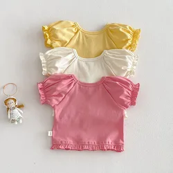 MILANCEL Camiseta de verano niña de color liso con mangas abullonadas