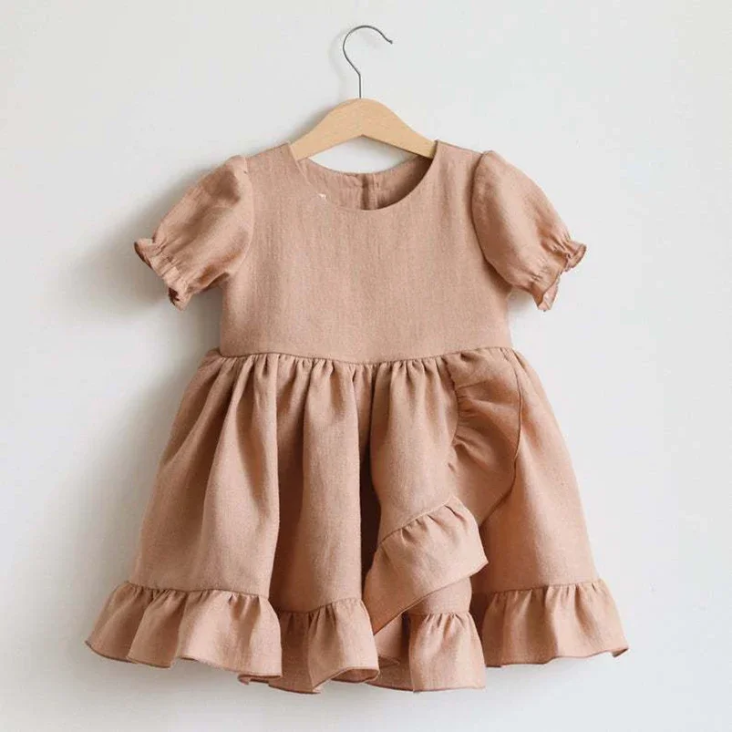 Vestido de lino niña vintage manga corta y cuello redondo - imagen 4