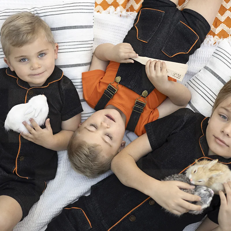 Ali Plus Mameluco Vaquero Niño Niña - Ribete Naranja