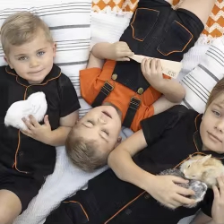 Ali Plus Mameluco Vaquero Niño Niña - Ribete Naranja