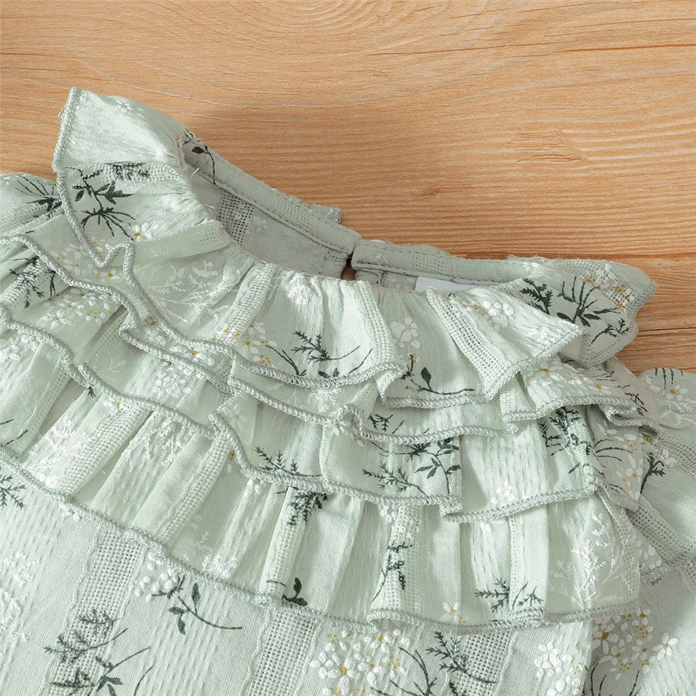 Conjunto de bebé de mono con volantes florales y diadema lazo - imagen 3