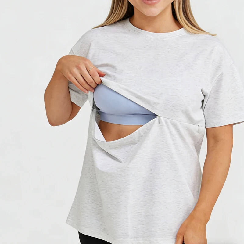 Camiseta de lactancia en algodón con cremallera horizontal posparto - imagen 2