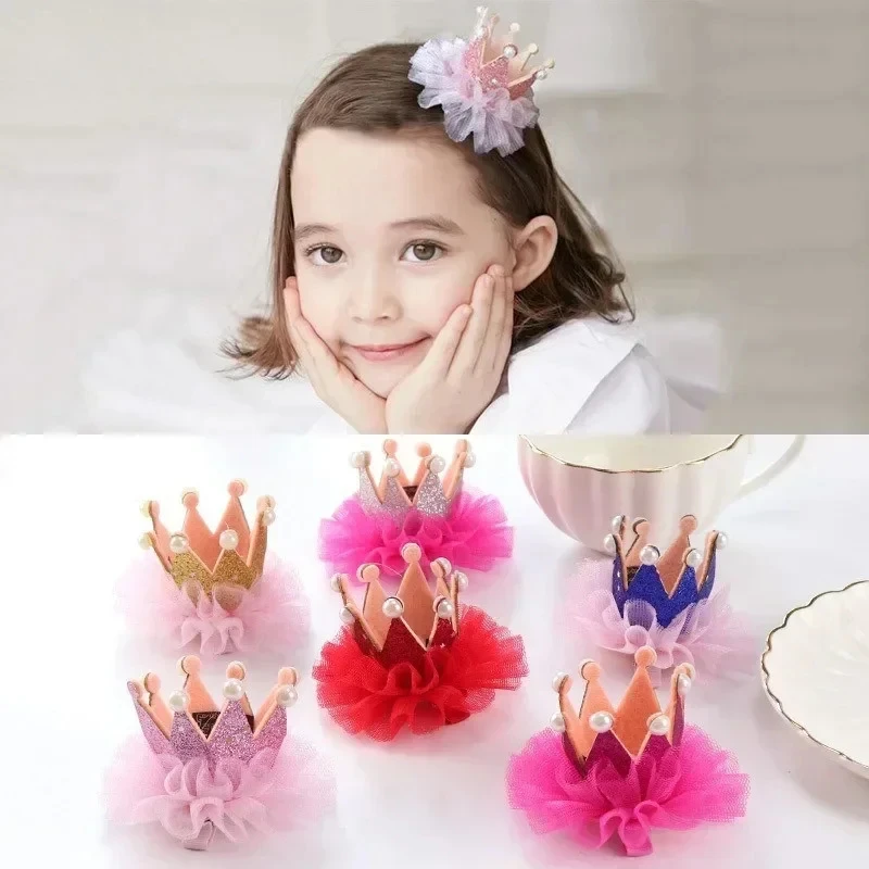 Pinzas de pelo princesa con corona brillante y pedrería para bebé niña