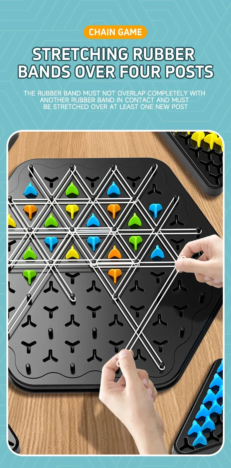 Detalle de las fichas y el tablero triangular del juego