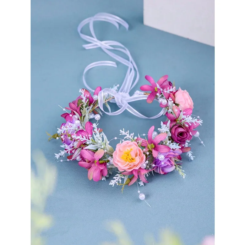 Diadema de flores para boda con corona hecha a mano y cuentas - imagen 2