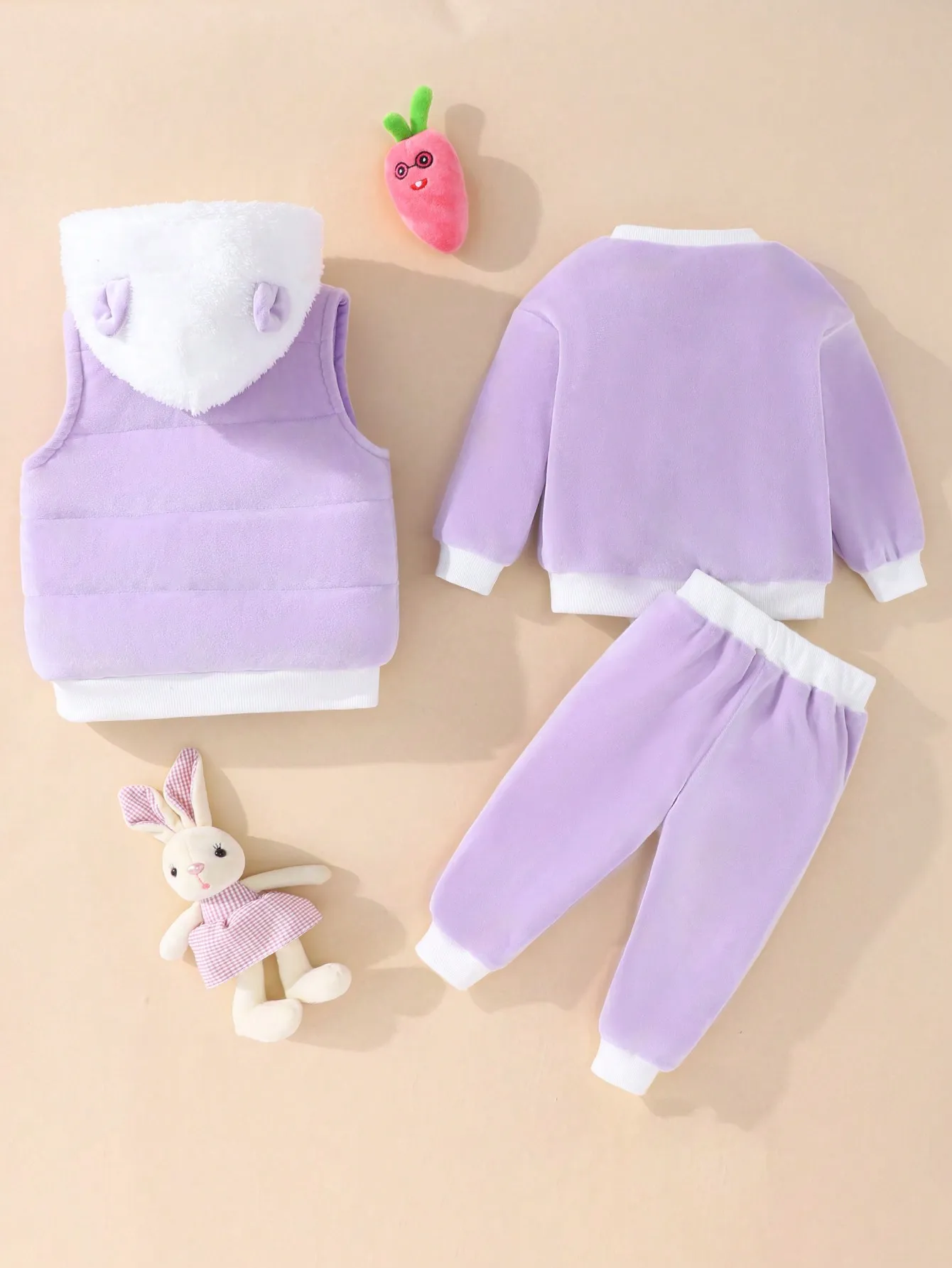Conjunto cálido para niña otoño invierno con bordado de conejito - imagen 2