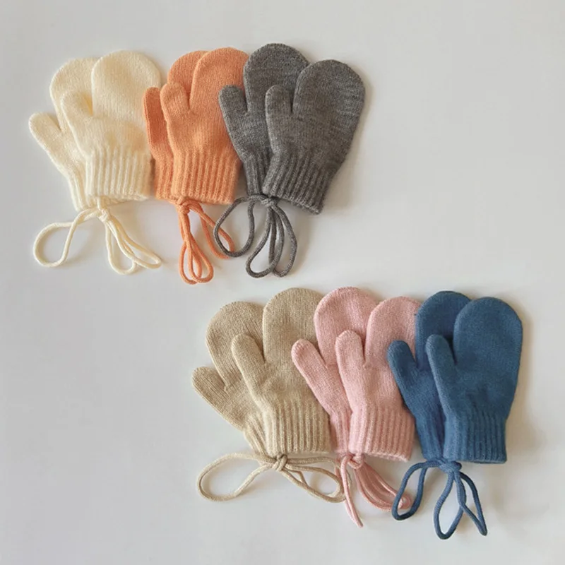 Guantes de lana bebé invierno manoplas tejidas color caramelo - imagen 5