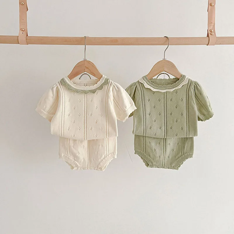 MILANCEL Conjunto Verano Niña – Camiseta Punto Calada y Pantalones Cortos